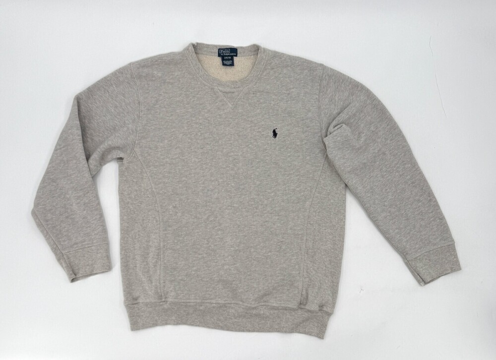 Vintage Polo Ralph Lauren Sweater Men Teens Large 16/18 Grey Pull over PonyBlue